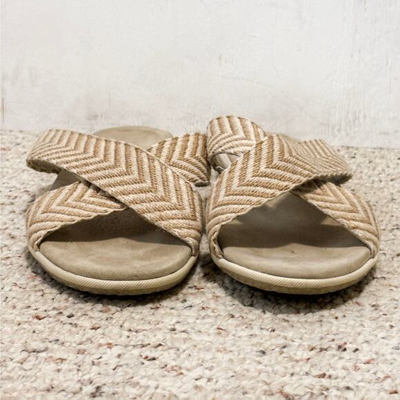 Women’s Sleek Bone Stripe Neutral Crisscross Comfortable Slide Sandals | 12W - Picture 3 of 9